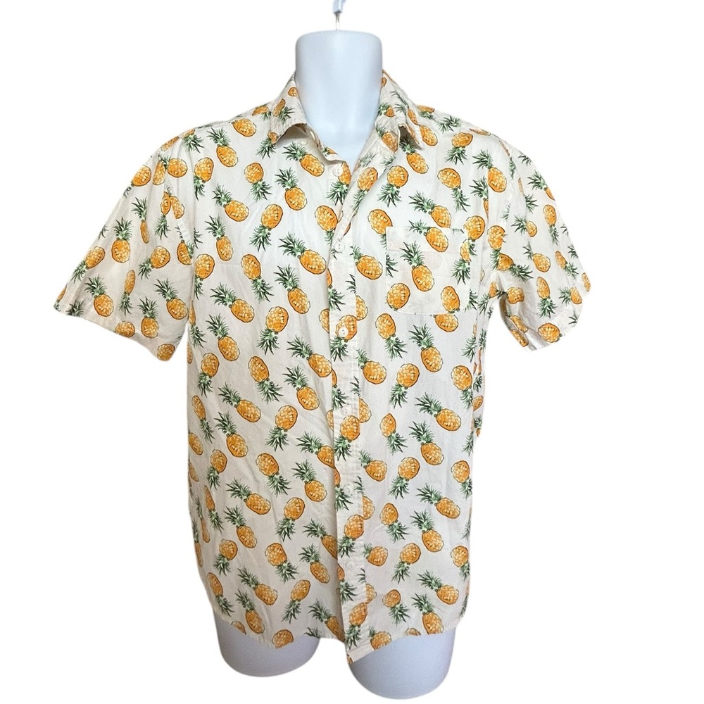 Amnesia  Hawaiian Pineapple Button Front Cotton Short Sleeve Shirt Size M